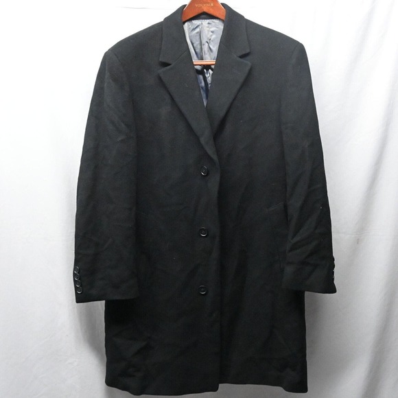 Calvin Klein 42R Mens Black Wool Blend Button Front‎ Overcoat Trench Coat - Picture 1 of 10